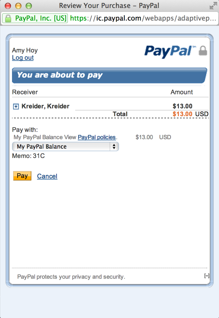 Screenshot of how to Pay in PayPal